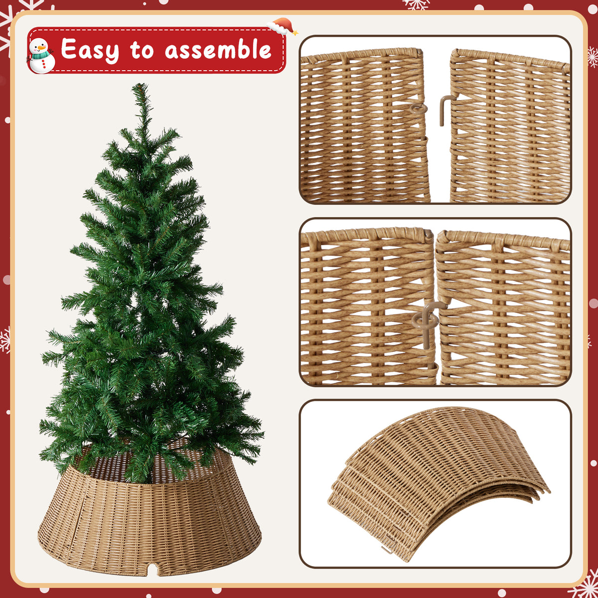 Aeelleea Natural Christmas Tree Collar Rattan Tree Skirt Stand Base Cover for Holiday Decor
