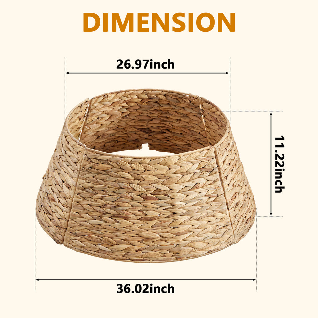 Aeelleea Yellow 36IN Christmas Tree Collar Rattan Tree Skirt Stand Base Cover for Holiday