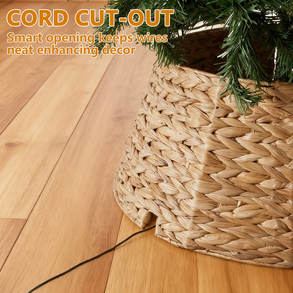 Aeelleea Yellow Christmas Tree Collar Rattan Tree Skirt Stand Base Cover for Holiday Decor