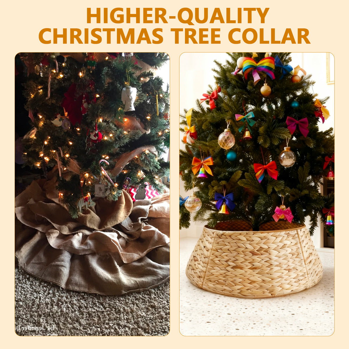 Aeelleea Yellow Christmas Tree Collar Rattan Tree Skirt Stand Base Cover for Holiday Decor