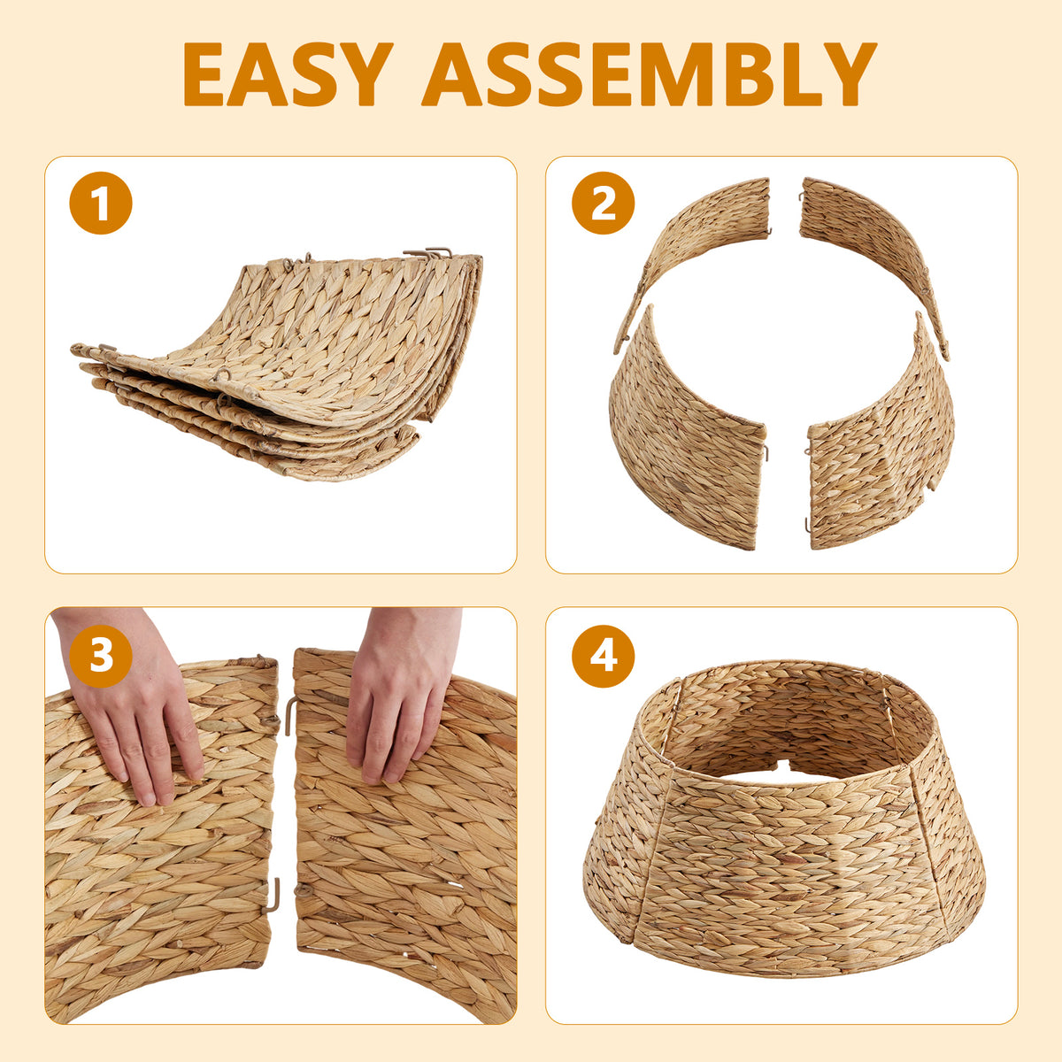 Aeelleea Yellow 36IN Christmas Tree Collar Rattan Tree Skirt Stand Base Cover for Holiday