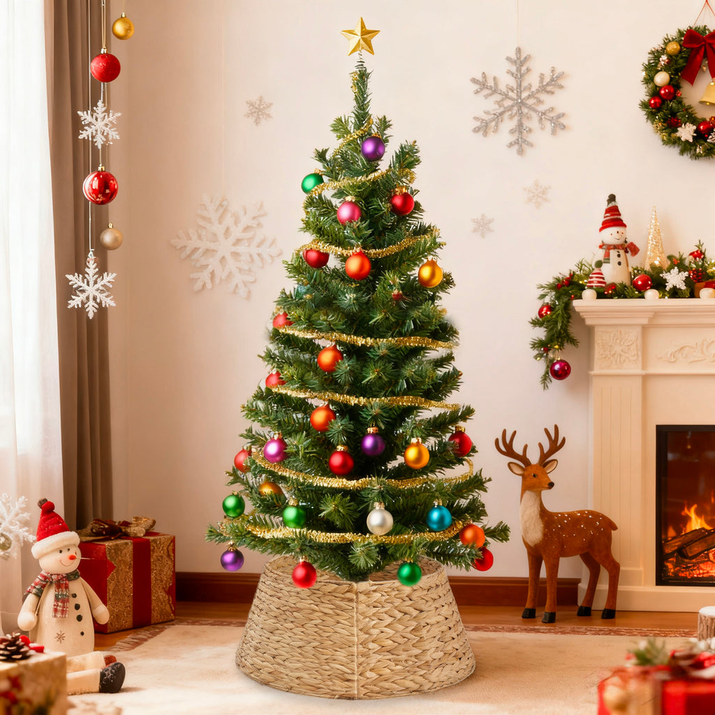 Aeelleea Yellow 36IN Christmas Tree Collar Rattan Tree Skirt Stand Base Cover for Holiday