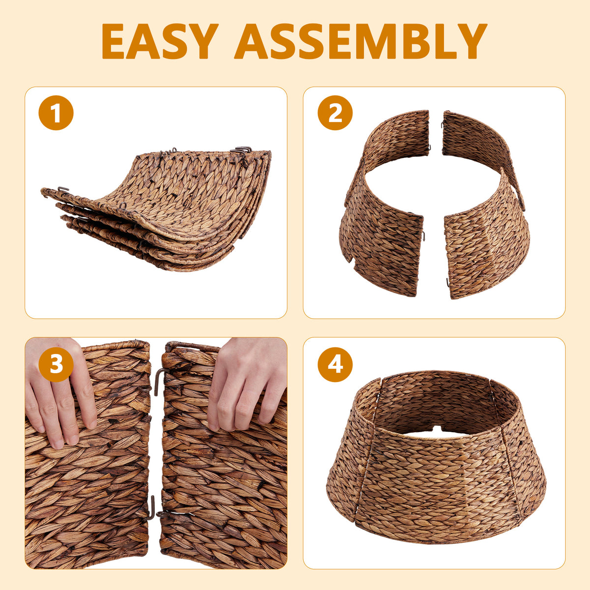Aeelleea brown 24IN Christmas Tree Collar Rattan Tree Skirt Stand Base Cover for Holiday Decor