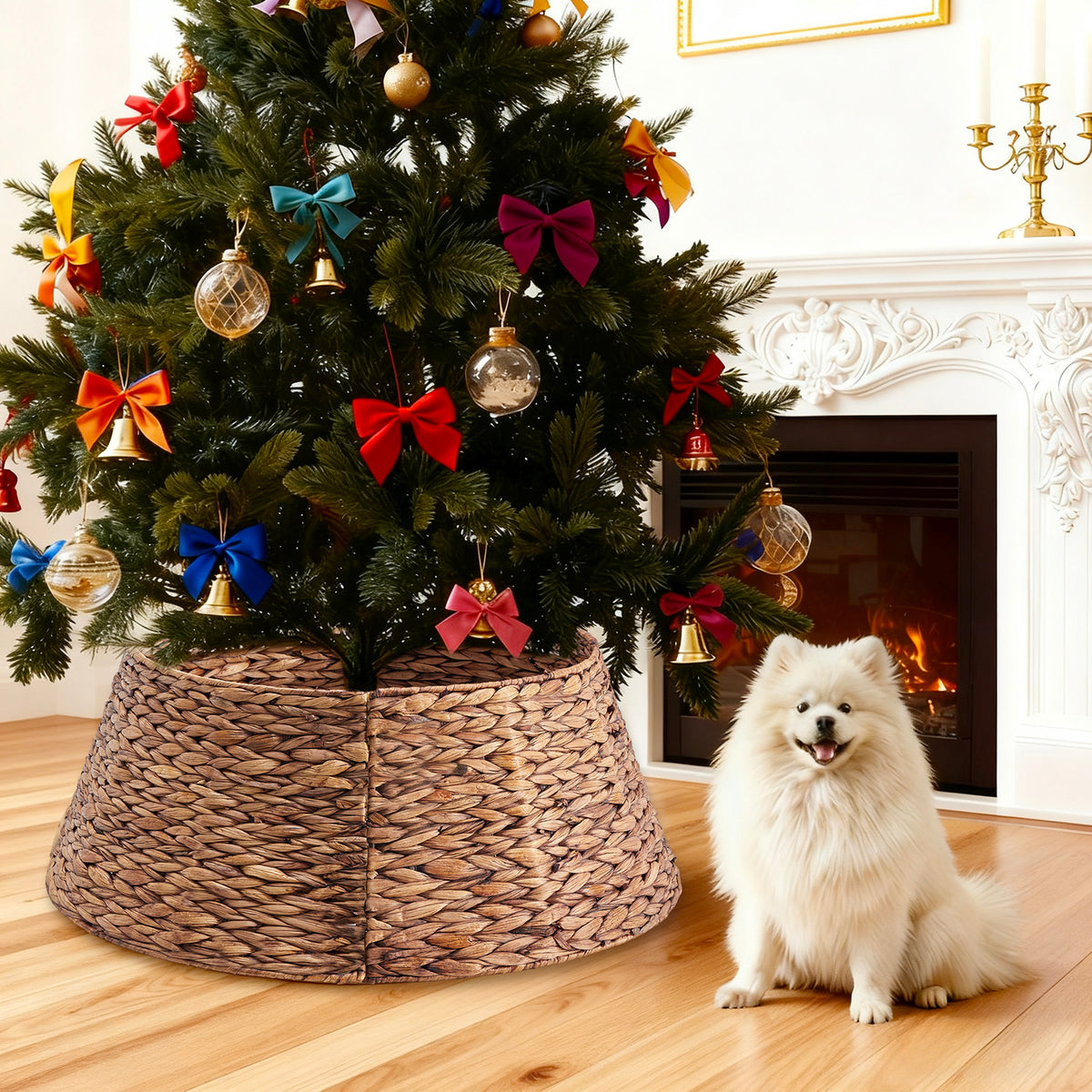 Aeelleea brown 24IN Christmas Tree Collar Rattan Tree Skirt Stand Base Cover for Holiday Decor