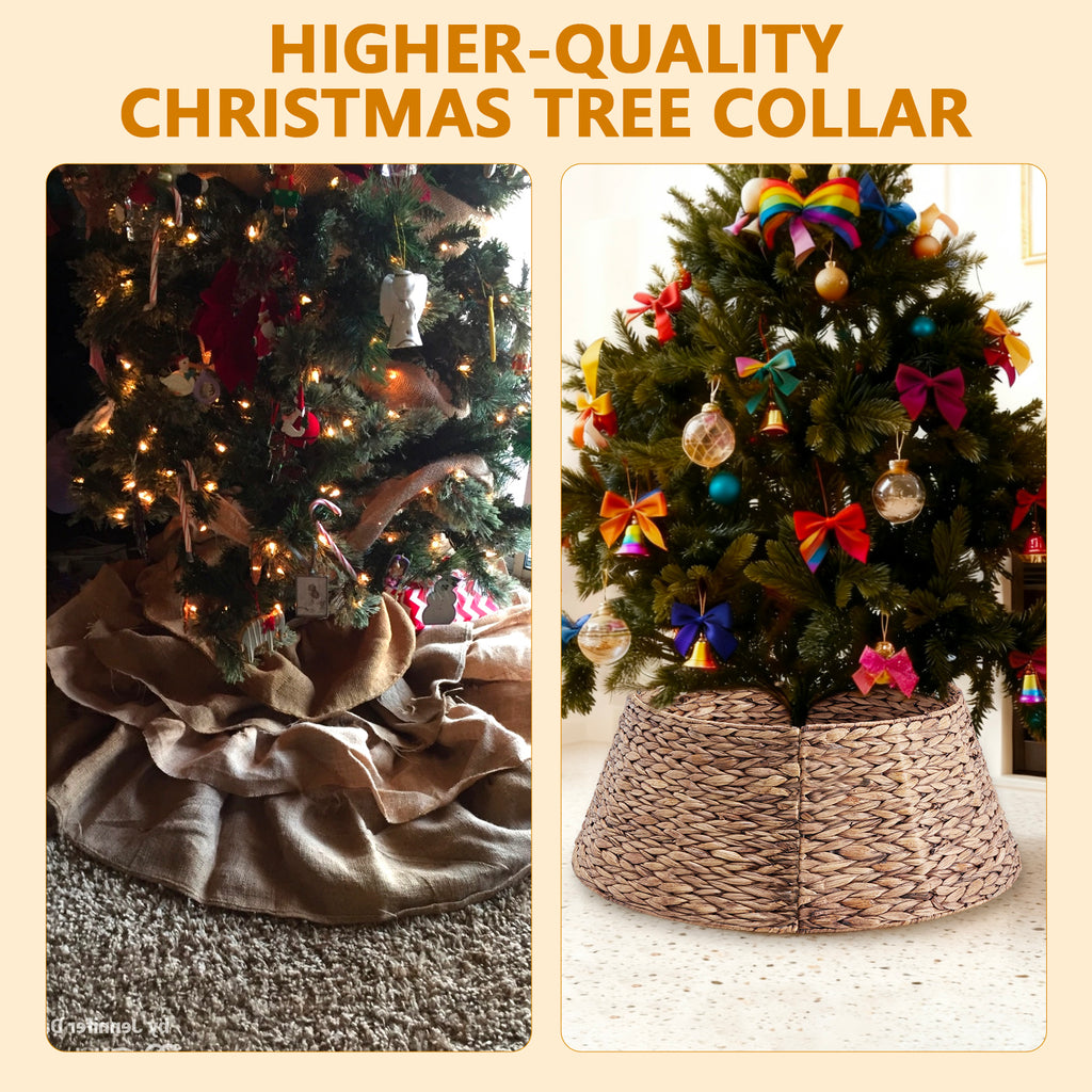 Aeelleea brown 24IN Christmas Tree Collar Rattan Tree Skirt Stand Base Cover for Holiday Decor