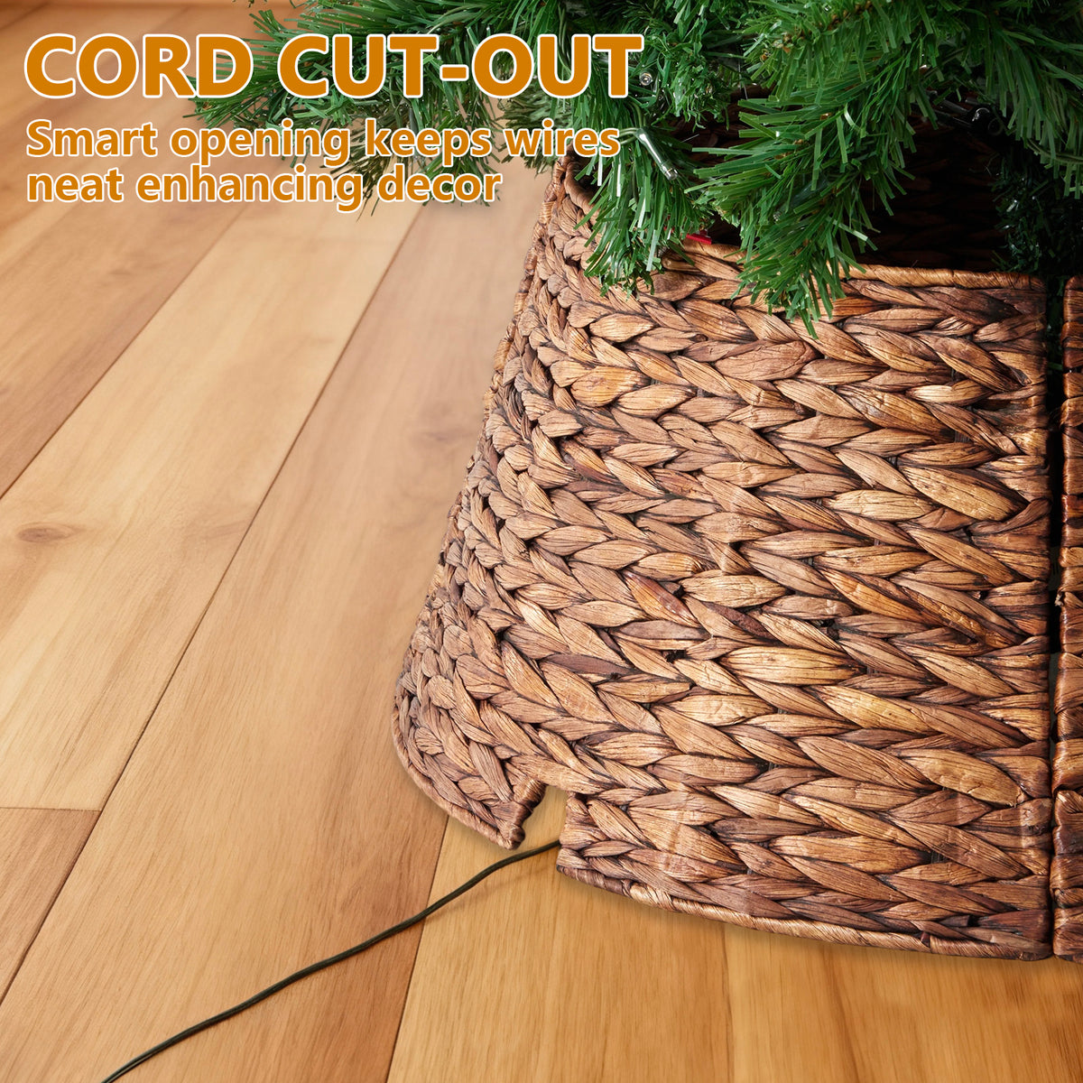 Aeelleea brown 24IN Christmas Tree Collar Rattan Tree Skirt Stand Base Cover for Holiday Decor