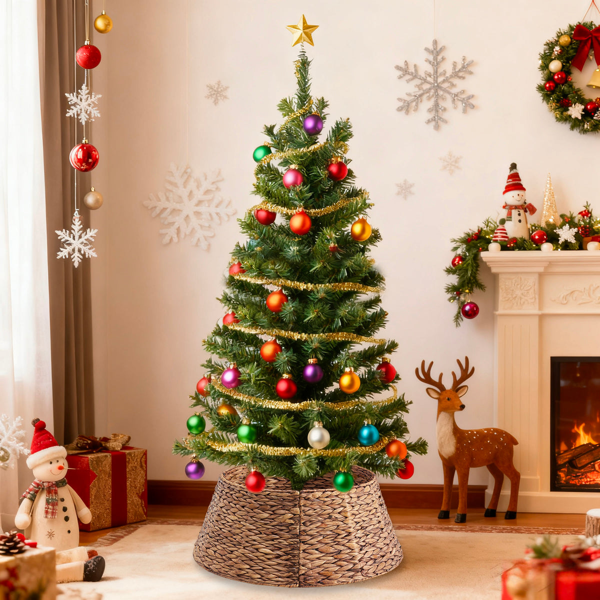 Aeelleea brown 24IN Christmas Tree Collar Rattan Tree Skirt Stand Base Cover for Holiday Decor