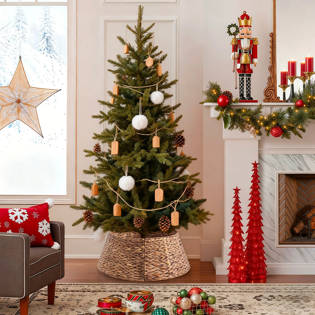 Aeelleea brown 24IN Christmas Tree Collar Rattan Tree Skirt Stand Base Cover for Holiday Decor
