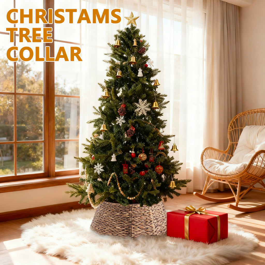 Aeelleea brown 24IN Christmas Tree Collar Rattan Tree Skirt Stand Base Cover for Holiday Decor