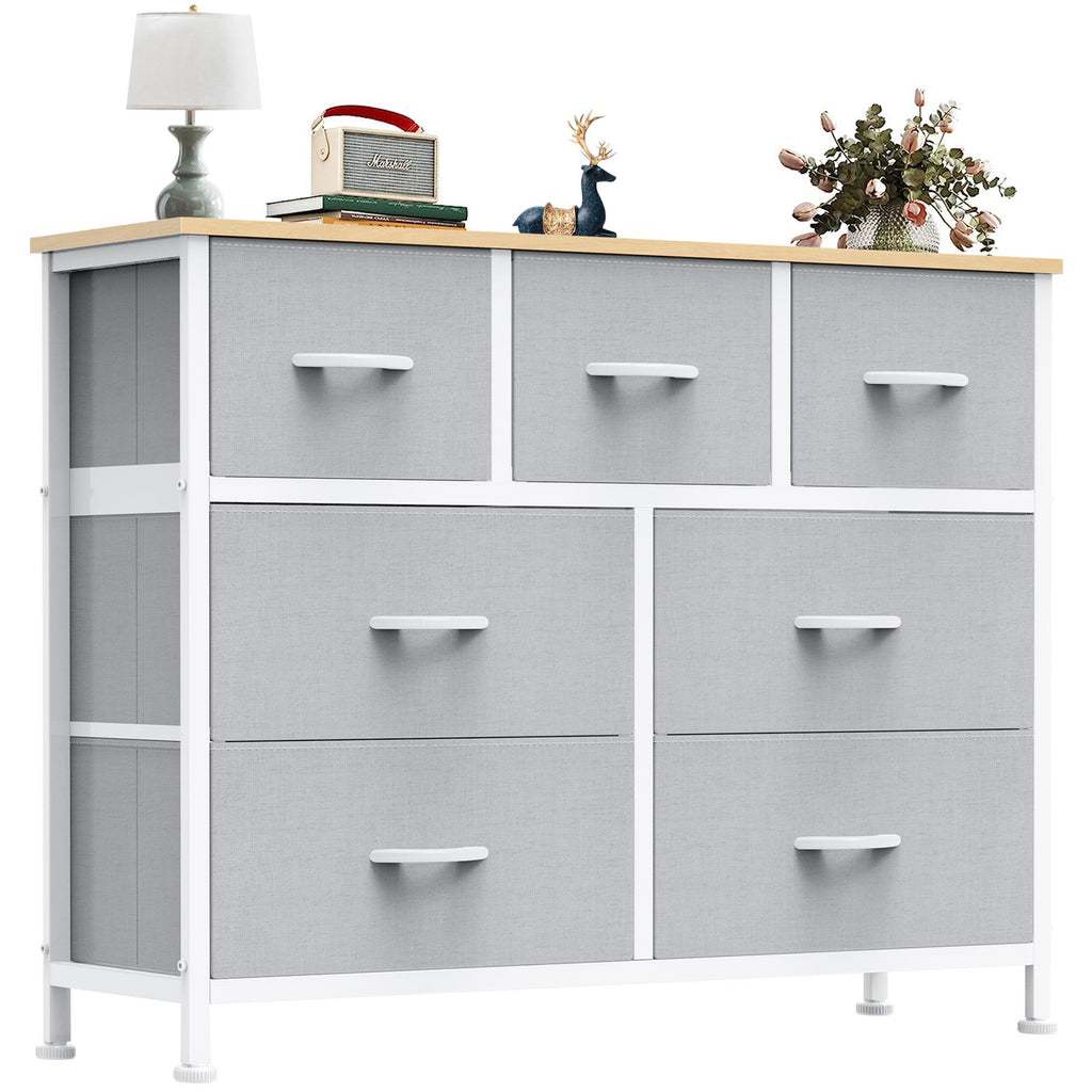 Aeelleea Light Gray Tall Dresser Fabric Storage Tower with Wooden Top