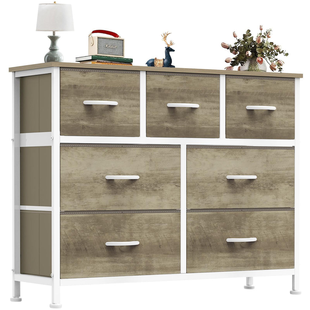 Aeelleea Oak Color Tall Dresser Fabric Storage Tower with Wooden Top