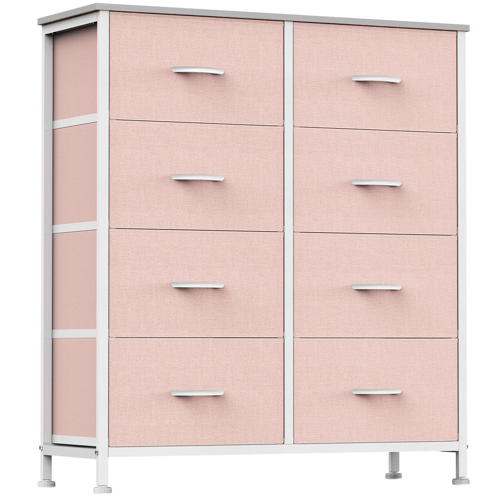 Aeelleea Pink Tall Dresser Fabric Storage Tower with Wooden Top for Kids Room