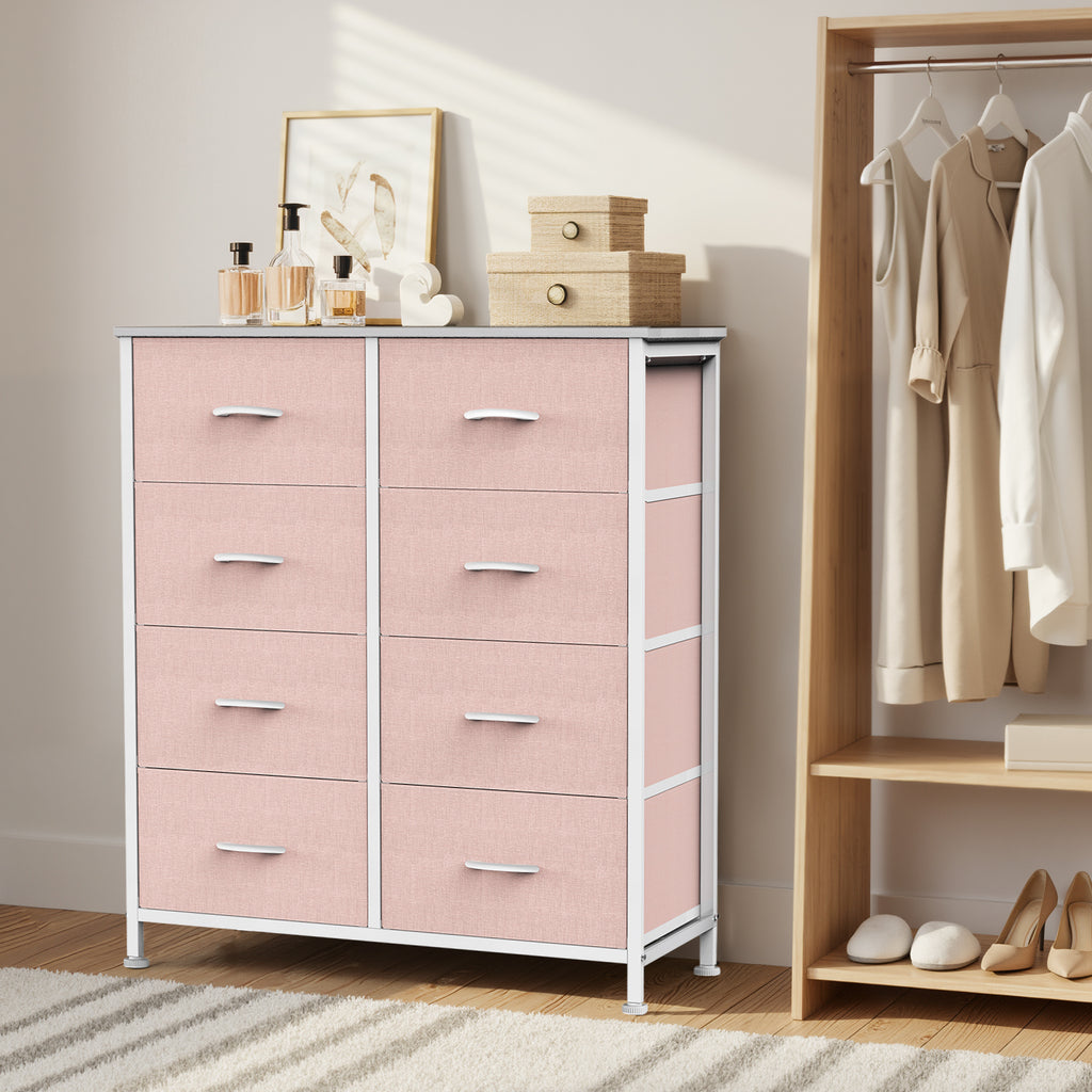 Aeelleea Pink Tall Dresser Fabric Storage Tower with Wooden Top for Kids Room