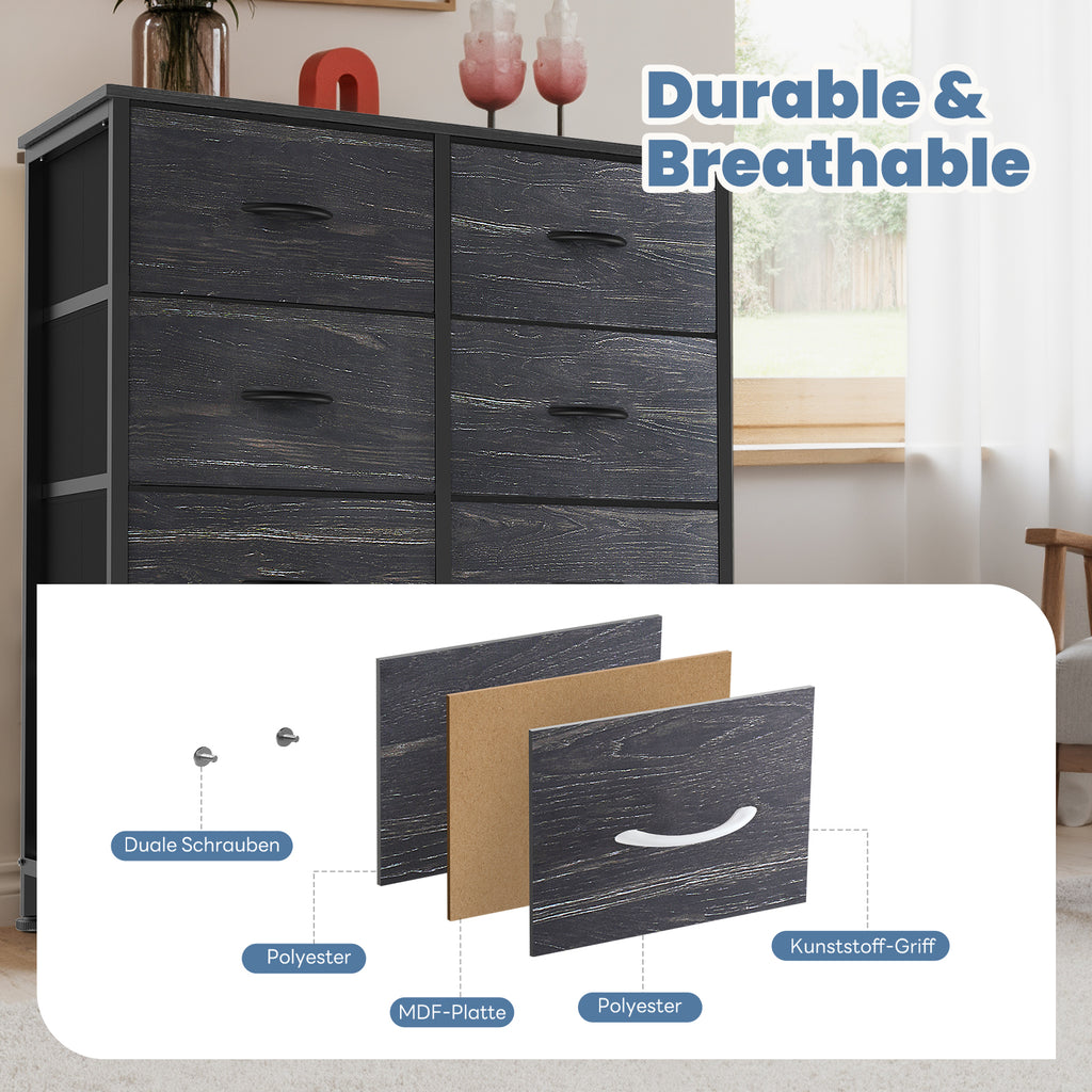 Aeelleea Black Wood Grain Tall Dresser Fabric Storage Tower with Wooden Top