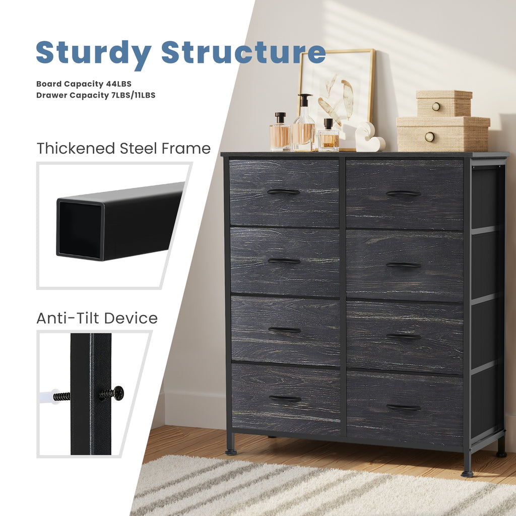 Aeelleea Black Wood Grain Tall Dresser Fabric Storage Tower with Wooden Top