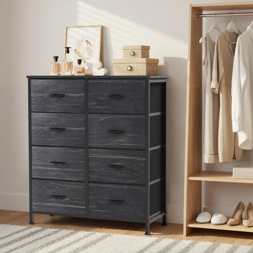 Aeelleea Black Wood Grain Tall Dresser Fabric Storage Tower with Wooden Top