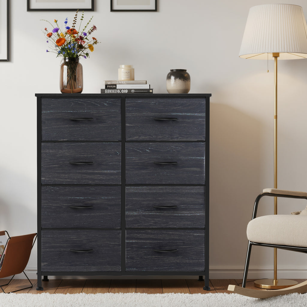 Aeelleea Black Wood Grain Tall Dresser Fabric Storage Tower with Wooden Top
