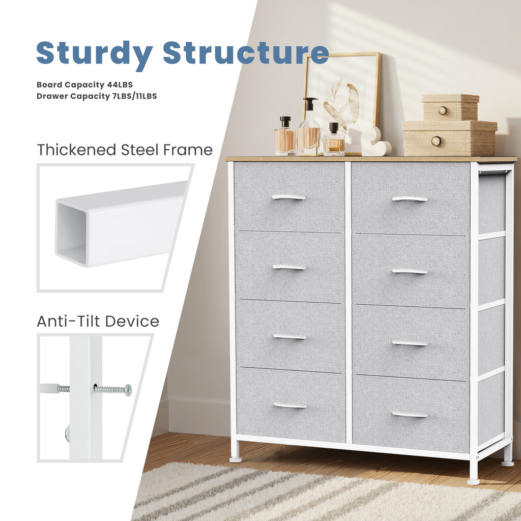 Aeelleea Light Gray Tall Dresser Fabric Storage Tower with Wooden Top