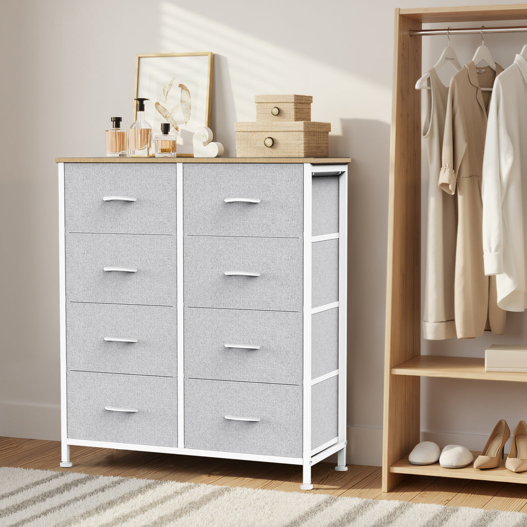 Aeelleea Light Gray Tall Dresser Fabric Storage Tower with Wooden Top