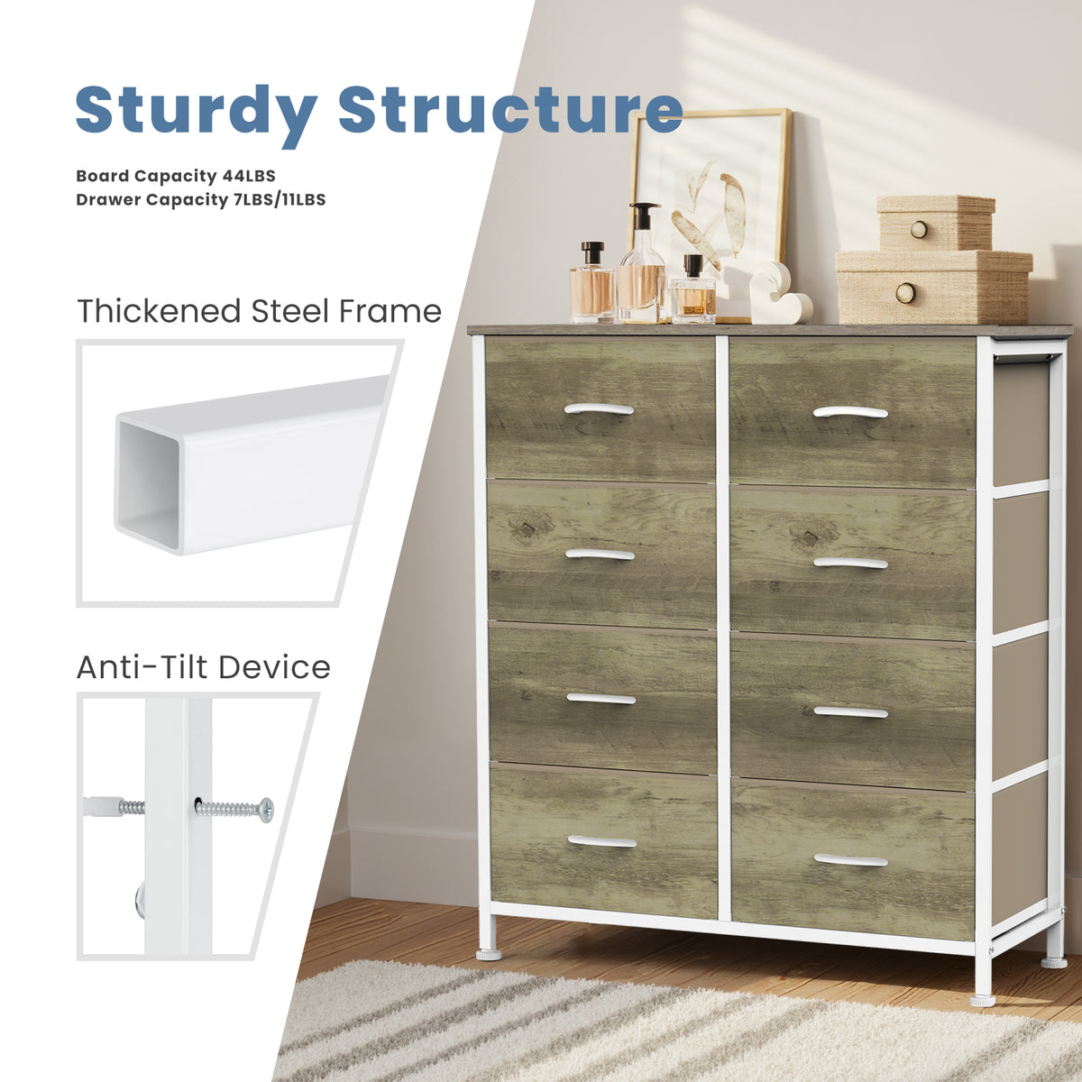Aeelleea Oak Color Tall Dresser Fabric Storage Tower with Wooden Top