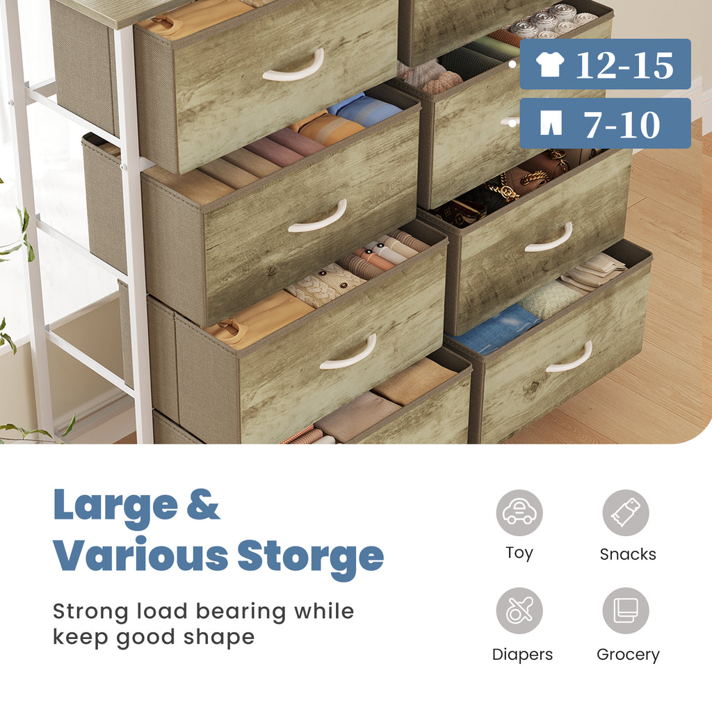 Aeelleea Oak Color Tall Dresser Fabric Storage Tower with Wooden Top