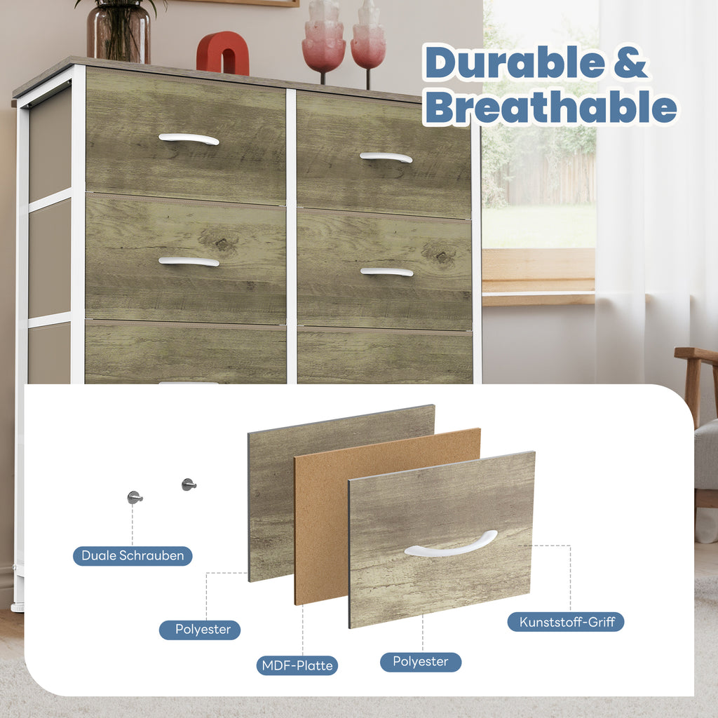 Aeelleea Oak Color Tall Dresser Fabric Storage Tower with Wooden Top