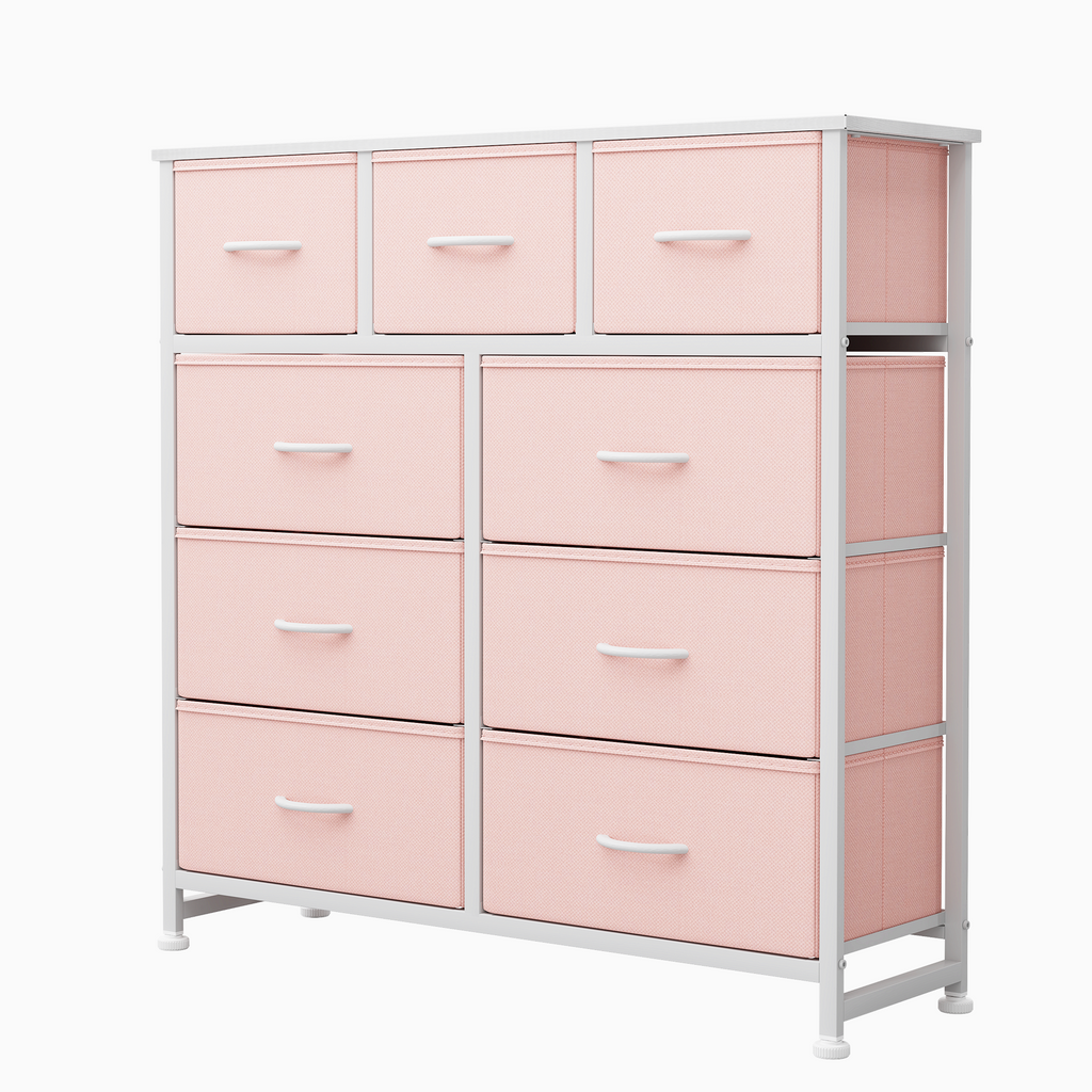 Aeelleea Pink Tall Dresser Fabric Storage Tower with Wooden Top for Kids Room