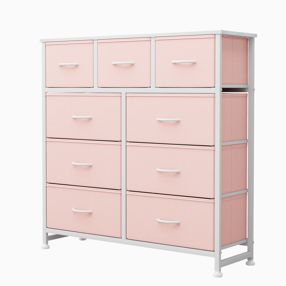 Aeelleea Pink Tall Dresser Fabric Storage Tower with Wooden Top for Kids Room