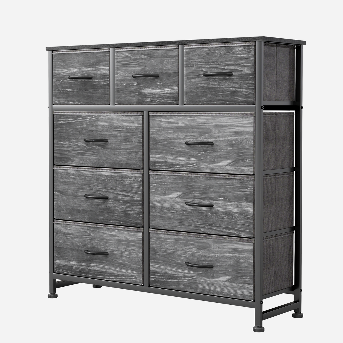 Aeelleea Black Wood Grain Tall Dresser Fabric Storage Tower with Wooden Top