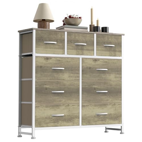 Aeelleea Oak Color Tall Dresser Fabric Storage Tower with Wooden Top