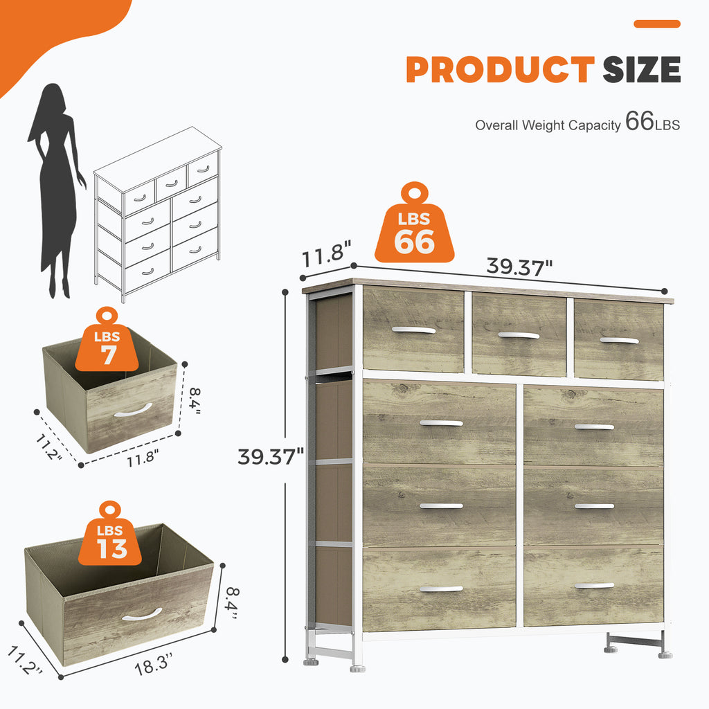Aeelleea Oak Color Tall Dresser Fabric Storage Tower with Wooden Top