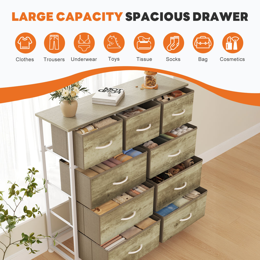Aeelleea Oak Color Tall Dresser Fabric Storage Tower with Wooden Top