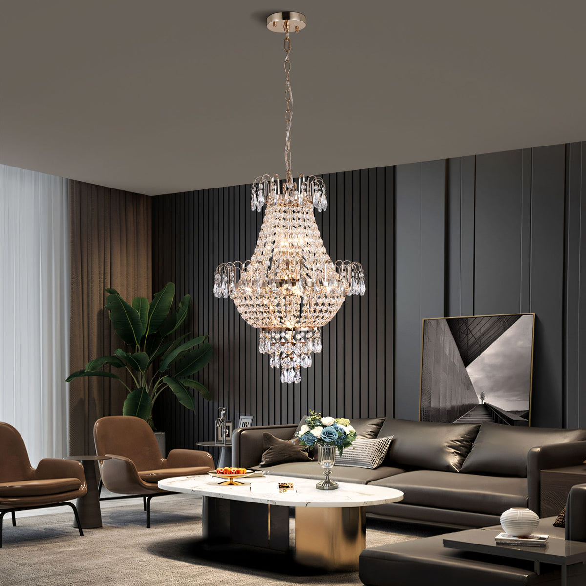 Aeelleea Empire-Style Gold Crystal Chandelier Vintage Ceiling Light for Dining Room