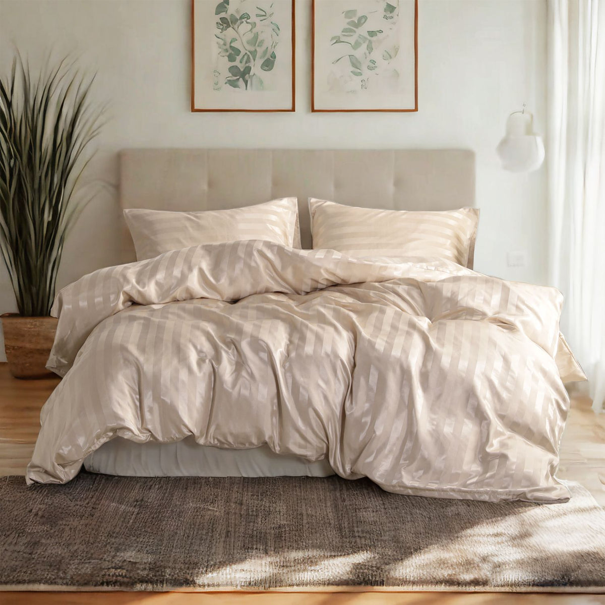 Aeelleea Satin Duvet Cover Set, Luxuriously Silky 3-Piece Bedding, White or Champagne