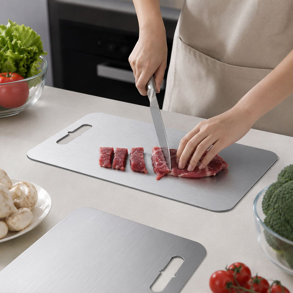 Aeelleea 3-Piece Titanium Cutting Board Set, Non-Slip Dishwasher Safe Kitchen Boards, Silver
