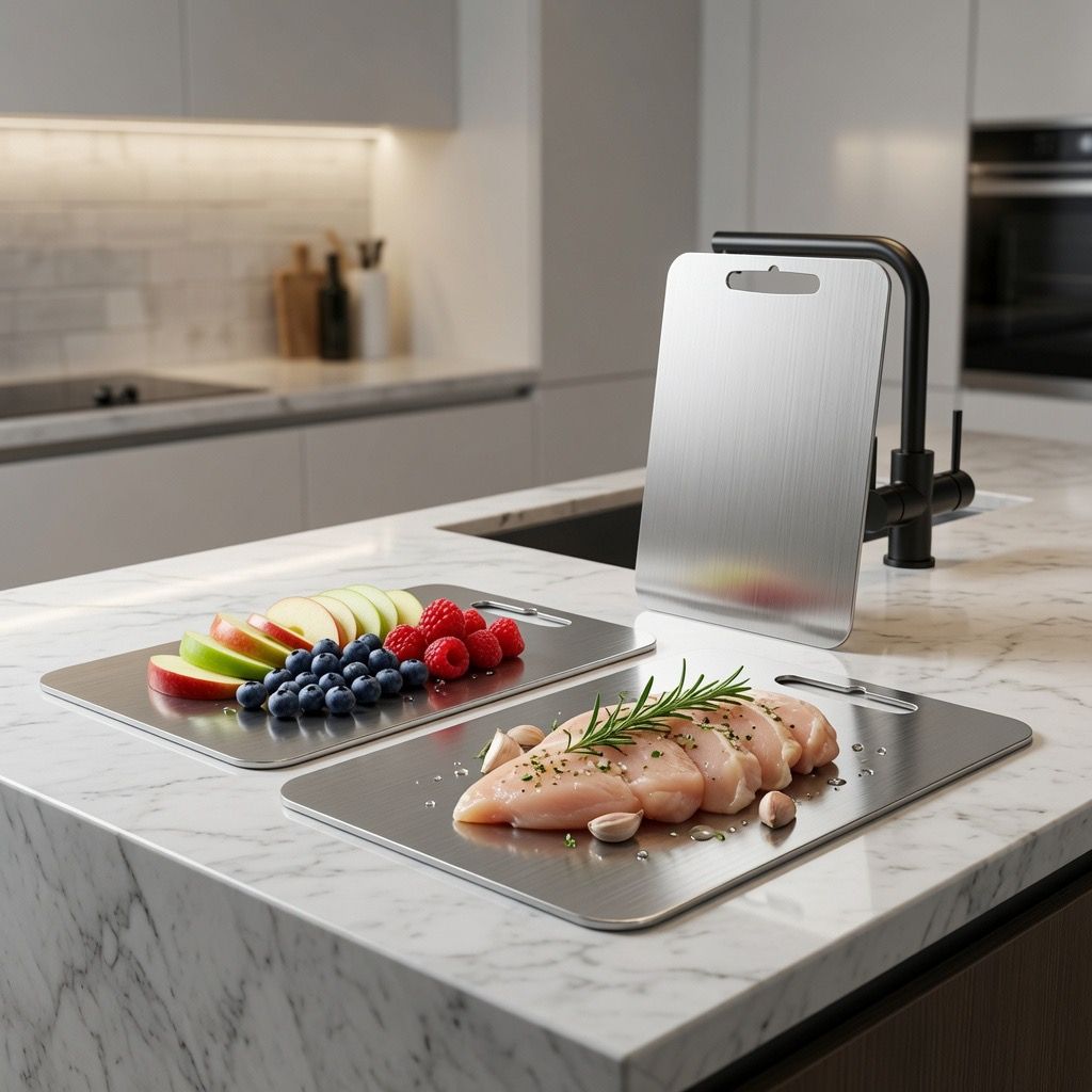 Aeelleea 3-Piece Titanium Cutting Board Set, Non-Slip Dishwasher Safe Kitchen Boards, Silver