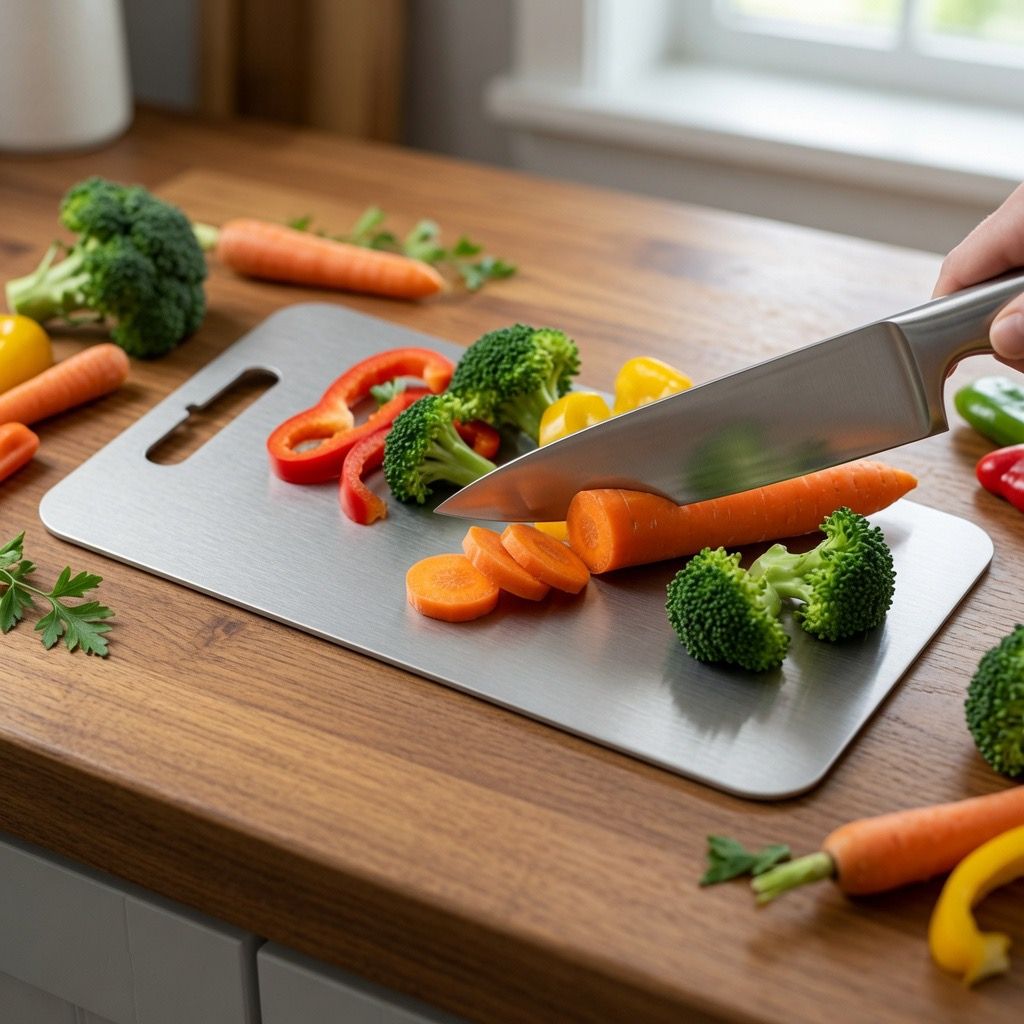 Aeelleea 3-Piece Titanium Cutting Board Set, Non-Slip Dishwasher Safe Kitchen Boards, Silver
