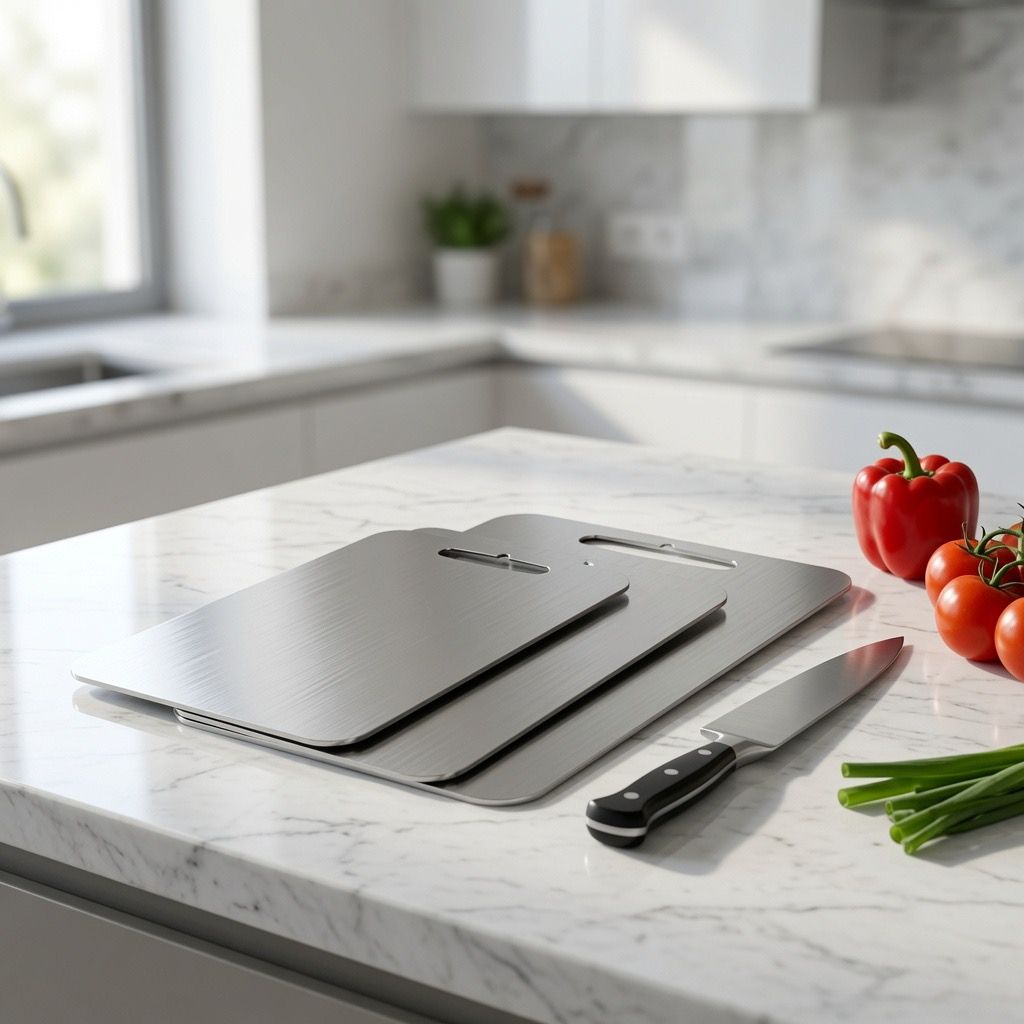 Aeelleea 3-Piece Titanium Cutting Board Set, Non-Slip Dishwasher Safe Kitchen Boards, Silver