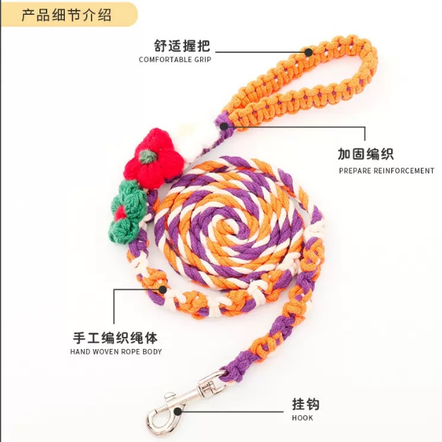 Aeelleea Handmade Woven Pet Leash for Dogs and Cats, Durable Lightweight Stylish Walking Lead