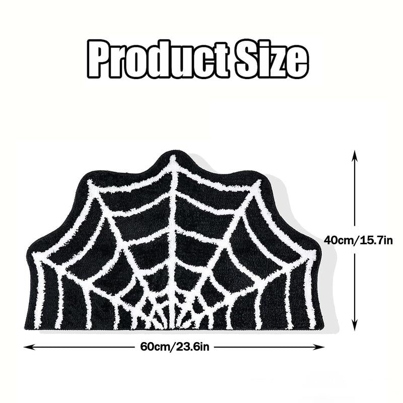 Aeelleea Halloween Spider Web Bath Mat, Non-Slip Black Rug for Shower Kitchen Entryway