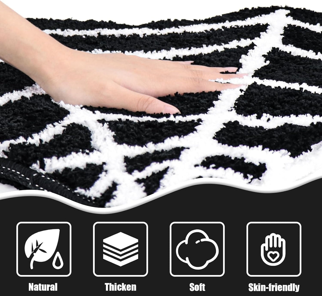 Aeelleea Halloween Spider Web Bath Mat, Non-Slip Black Rug for Shower Kitchen Entryway