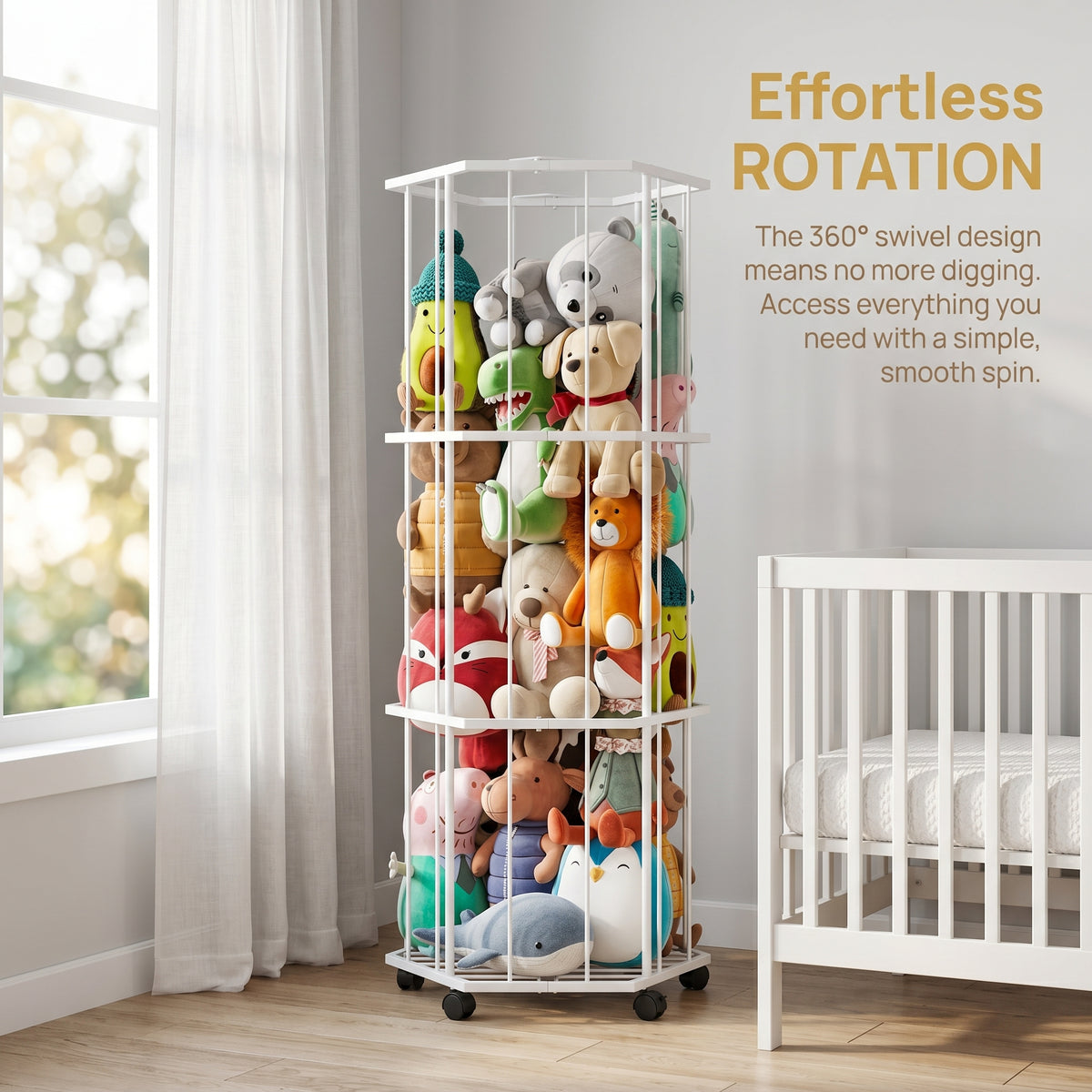 Aeelleea 360° Rotating Plush Toy Storage Rack, Metal Stuffed Animal Organizer for Kids Room