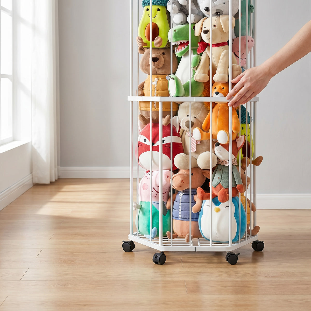 Aeelleea 360° Rotating Plush Toy Storage Rack, Metal Stuffed Animal Organizer for Kids Room