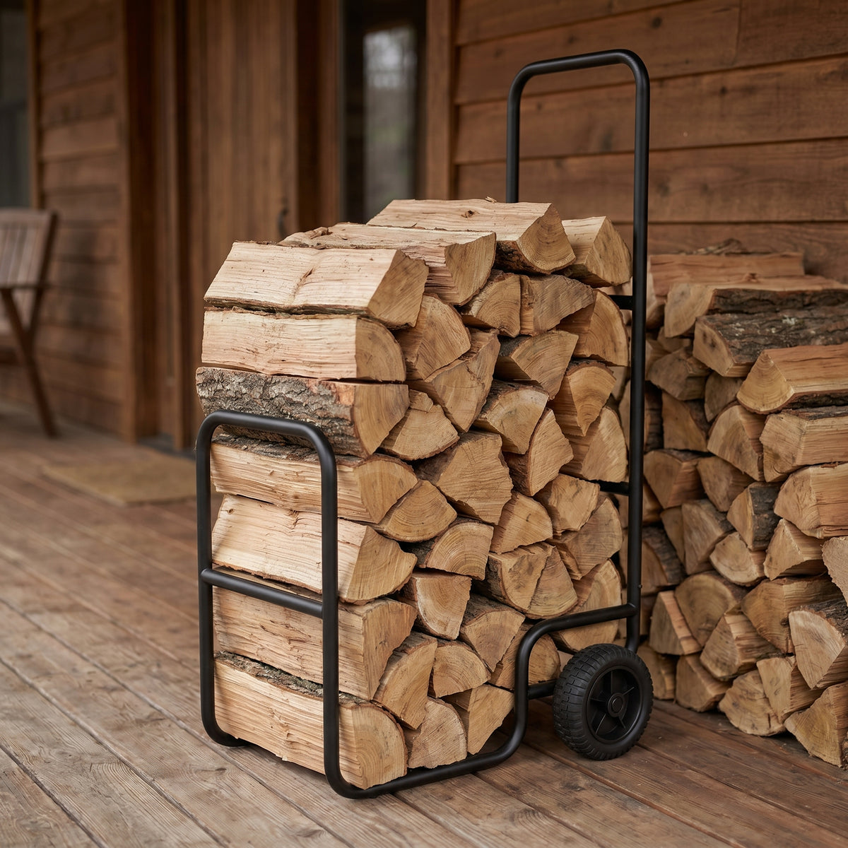 Aeelleea Heavy-Duty Rolling Firewood Rack, Metal Log Cart with Wheels, Portable Firewood Storage