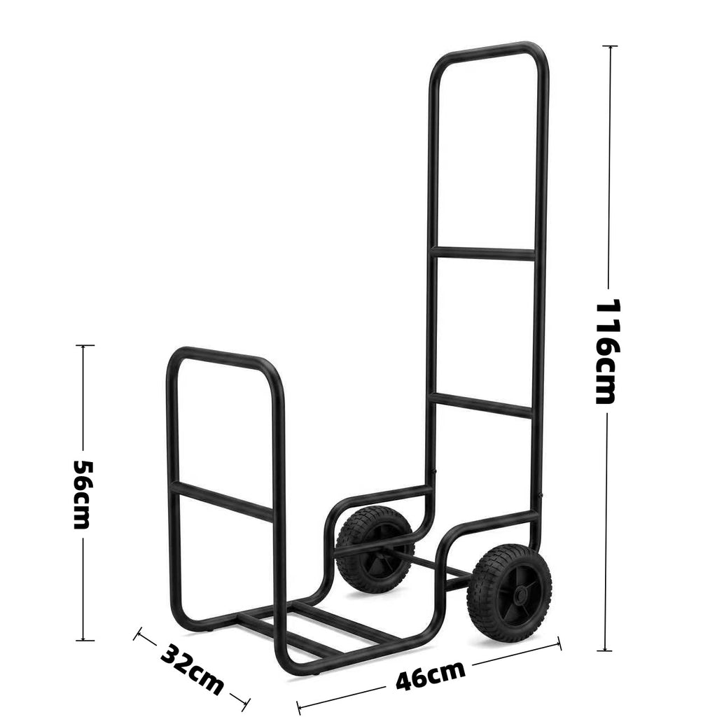 Aeelleea Heavy-Duty Rolling Firewood Rack, Metal Log Cart with Wheels, Portable Firewood Storage