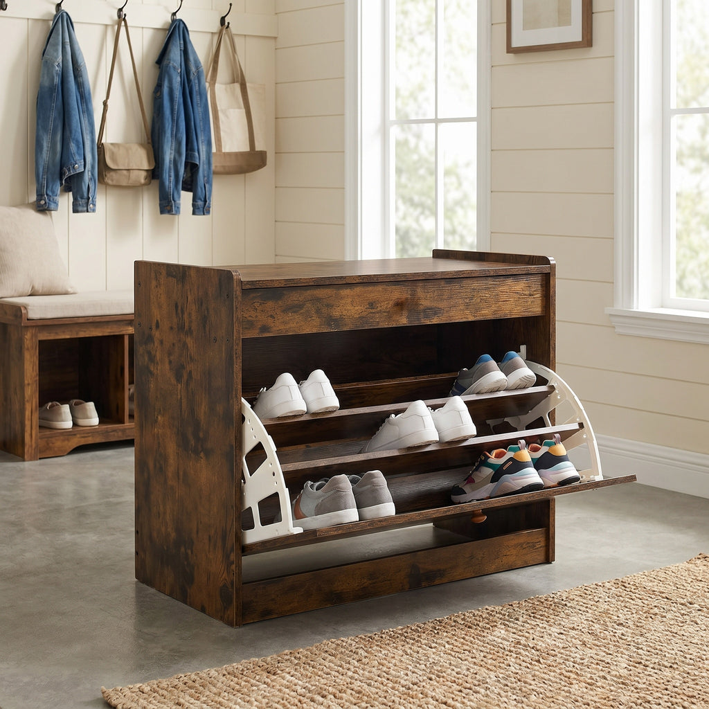 Aeelleea 3-Drawer Flip-Down Shoe Cabinet, Slim Space-Saving Entryway Storage, 25.6 x 16.7 x 4.3 In