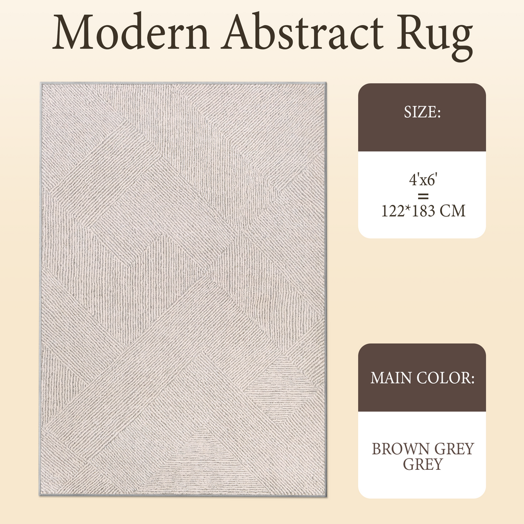 Aeelleea 3D Geometric Area Rug 4x6, Beige Gray Polyester Washable Carpet for Bedroom Living Room