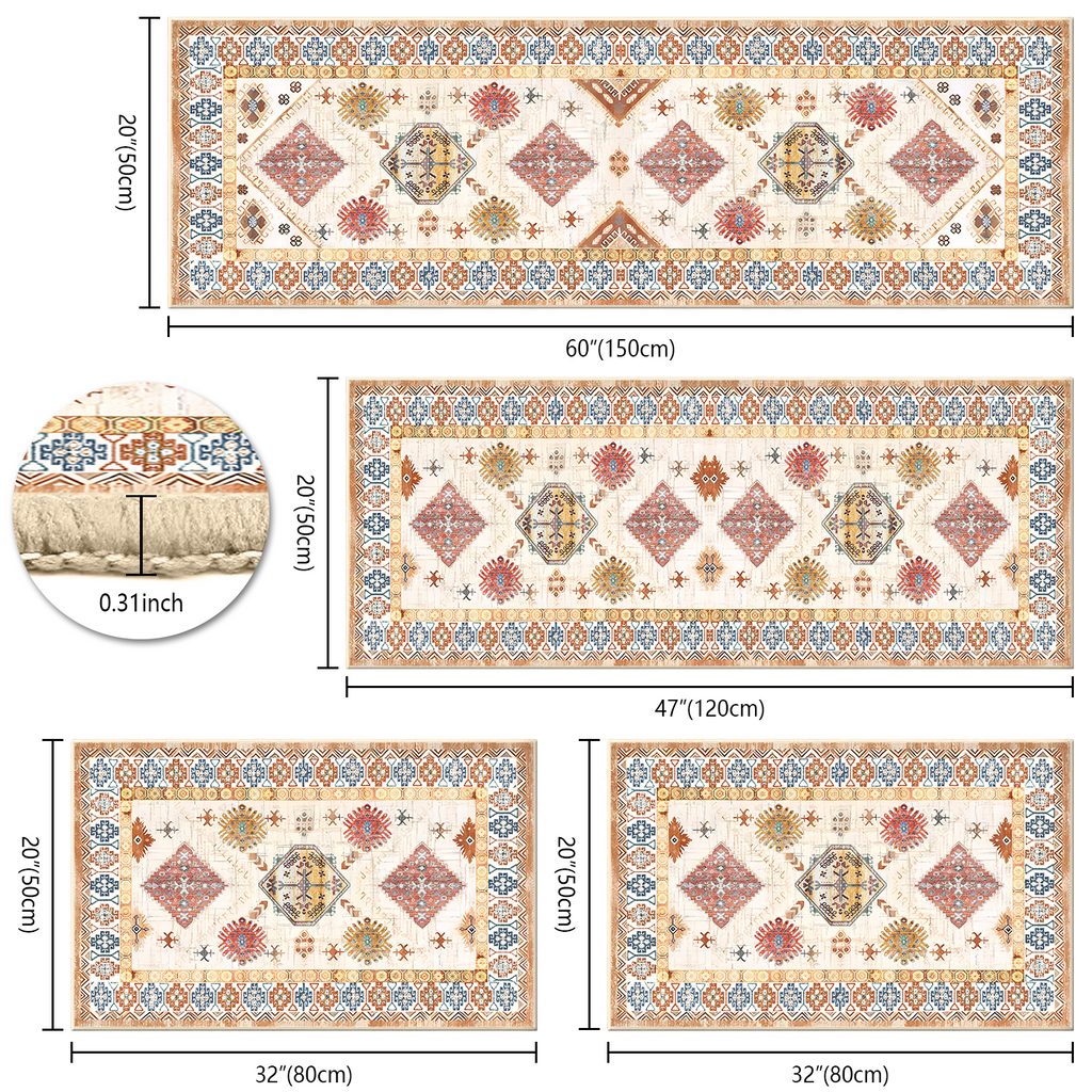 Aeelleea Kitchen Rug Set of 4, Bohemian Vintage Washed Chenille Non-Slip Washable Mats