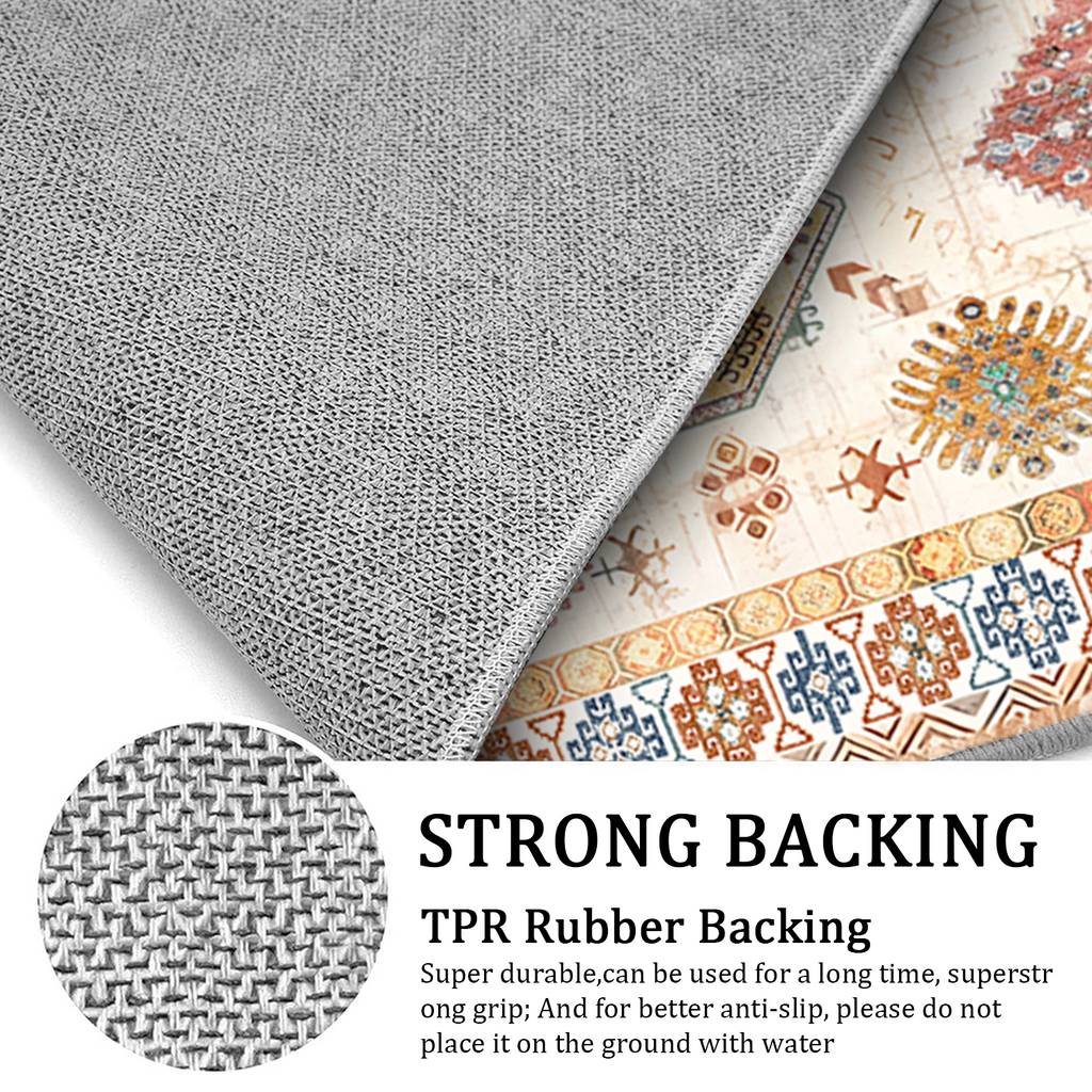 Aeelleea Kitchen Rug Set of 4, Bohemian Vintage Washed Chenille Non-Slip Washable Mats