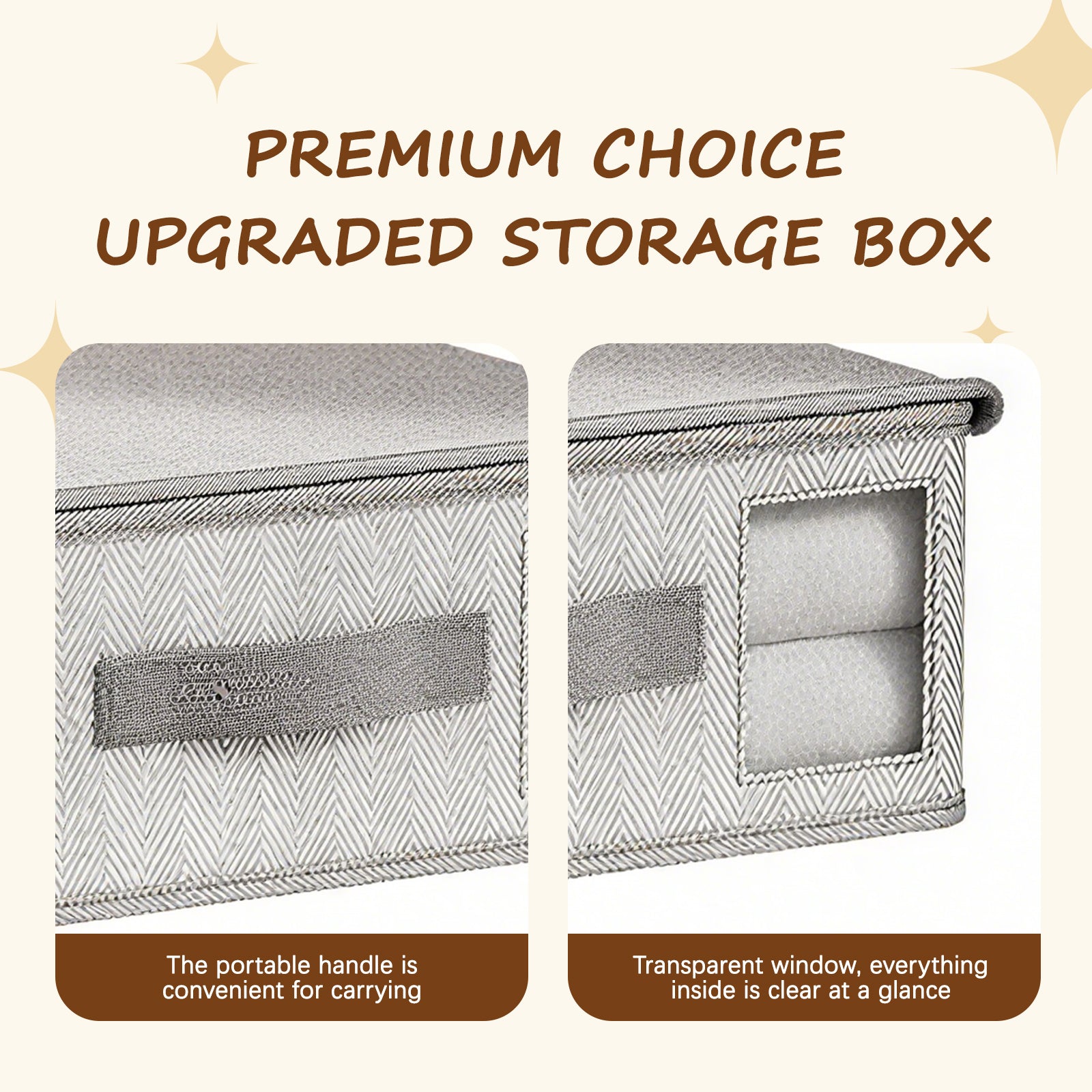 Nonwoven Bedding Storage Box with Removable Lid and Clear Window, Clothes Organizer for Sheets, Pillowcases, Socks, Underwear, Storage Bin